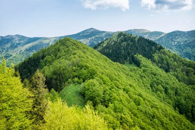 Dağ manzarası, Küçük Fatra, Slovak Cumhuriyeti. Yürüyüş teması. Mevsimsel doğal sahne.