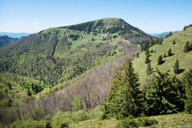 Borisov Tepesi, Büyük Fatra Dağları manzarası, Slovakya Cumhuriyeti. Mevsimsel doğal sahne. Seyahat güzergahı. Yürüyüş teması.