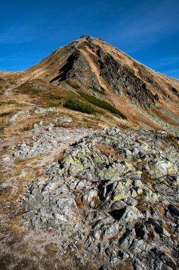Yüksek Tatras Dağı, Slovakya Cumhuriyeti. Yürüyüş teması. Mevsimsel doğal sahne.