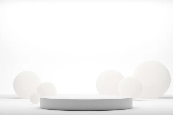 Plataforma Branca Renderização Realista Para Exibição Produtos Com Esferas — Fotografia de Stock
