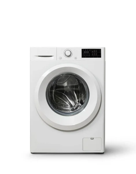 Wasmachine Vooraanzicht Witte Achtergrond Stockfoto