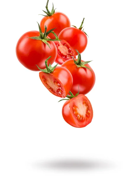 Small Red Cherry Tomatoes Floating White Background — Stock Photo, Image