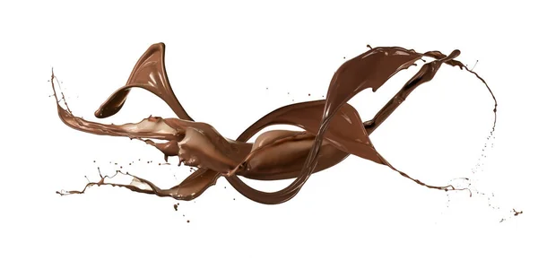液体スプラッシュ チョコレート波 白で隔離 ストック写真
