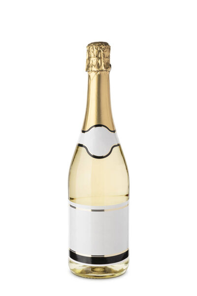 Бутылка шампанского с пустой этикеткой на белом фоне
.