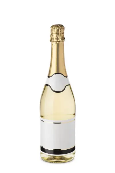 Бутылка Шампанского Пустой Этикеткой Белом Фоне Стоковое Изображение