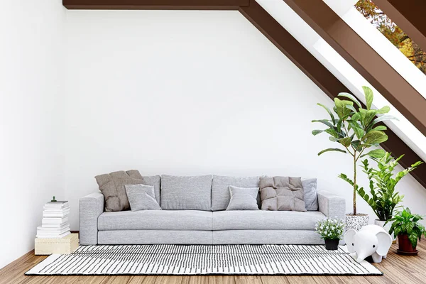 屋内植物と明るいリビングルームの3Dレンダリングイラスト — ストック写真