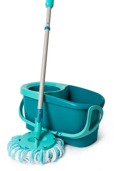 Cleaning Mop Bucket Isolated White Background — Stock Photo, Image
