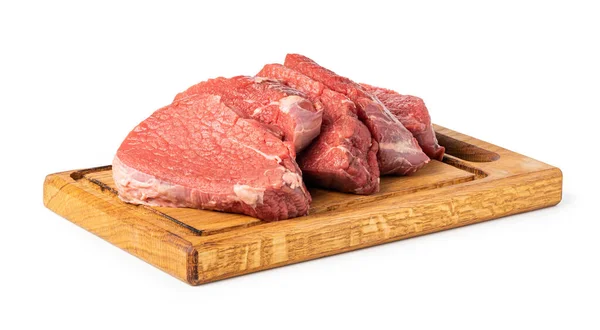 Nyers Marha Steak Egy Vágódeszka Elszigetelt Fehér Background — Stock Fotó