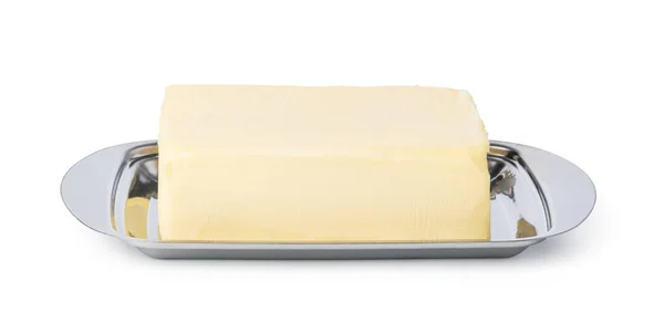 Butter Auf Silberner Butterschale — Stockfoto