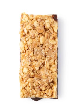 Beyaz arkaplanda yalıtılmış granola çubuğu