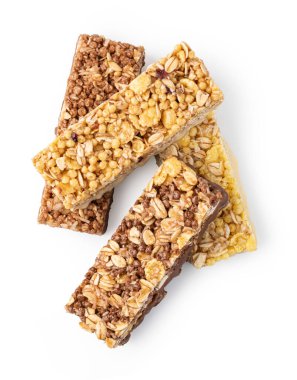 Beyaz arkaplanda yalıtılmış granola çubuğu