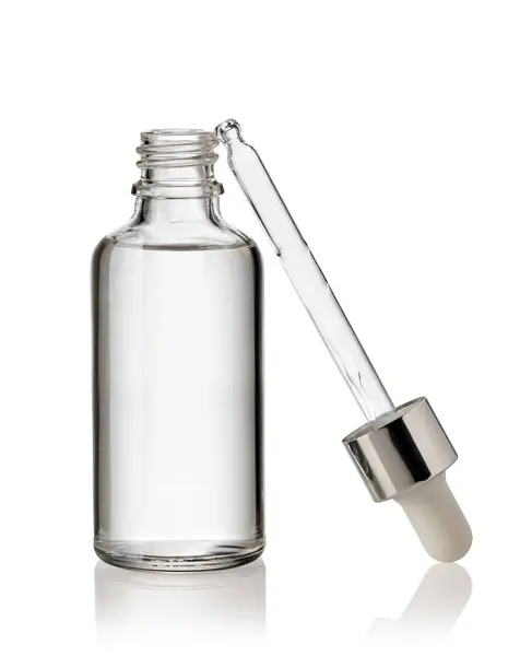 Essentiële Serum Olie Cosmetische Flessen Met Druppelaar Isoleren Witte Achtergrond — Stockfoto