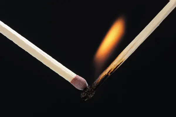 Match Burning Black Background — Stock Photo, Image