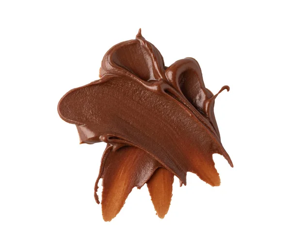 Smear Van Smakelijke Chocoladepasta Geïsoleerd Witte Achtergrond Stockfoto