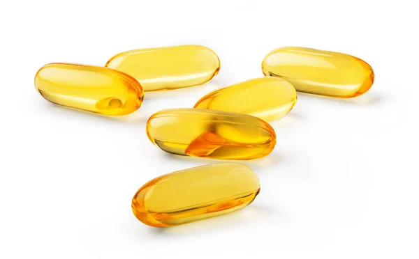 Omega Vitamin Fehér Alapon Izolált Zselatin Kapszula Stock Fotó