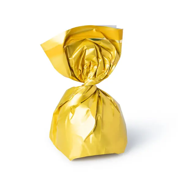 Candy Golden Wrapper Isolated White — Stock Photo, Image