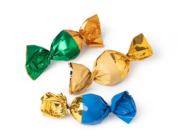 Bonbons Goldener Verpackung Isoliert Auf Weiß — Stockfoto