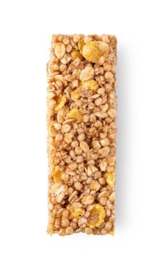 Beyaz arkaplanda yalıtılmış granola çubuğu