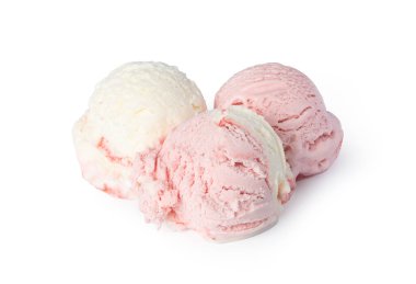 Three scoops of ice cream, two pink and one white, make a refreshing dessert