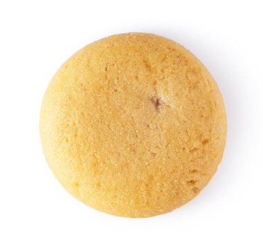 Round cookie on a white background, perfect for a quick snack
