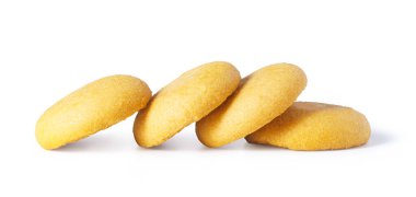 Ladyfingers biscuits are lining up, presenting a sweet snack on a white background