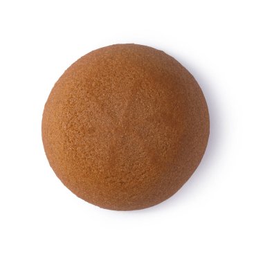Brown baked sweet round cookie isolated on white background from top view