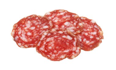Salami slices forming a stack, presenting cured meat
