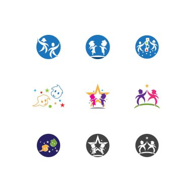 Mutlu Çocuklar Logo Vektör Şablonu Çizimi