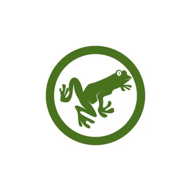 Yeşil kurbağa simgesi ve sembol vektör illüstrasyonu