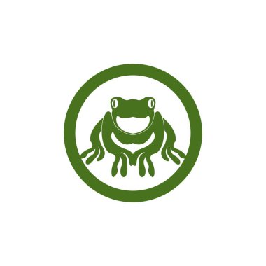 Yeşil kurbağa simgesi ve sembol vektör illüstrasyonu