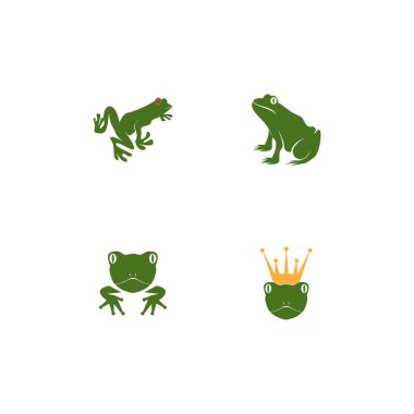 Yeşil kurbağa simgesi ve sembol vektör illüstrasyonu
