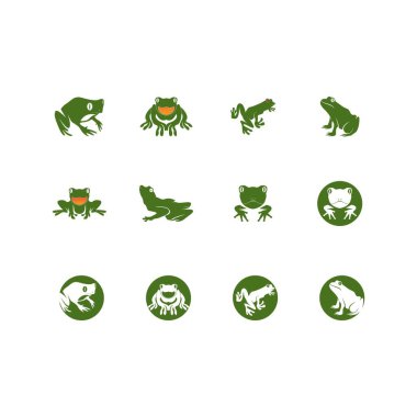 Yeşil kurbağa simgesi ve sembol vektör illüstrasyonu