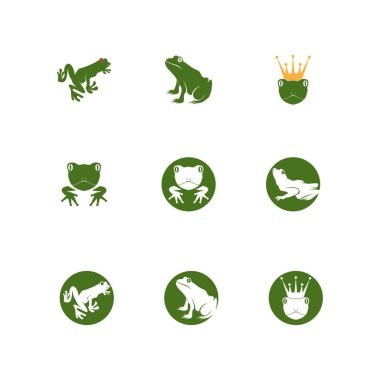 Yeşil kurbağa simgesi ve sembol vektör illüstrasyonu
