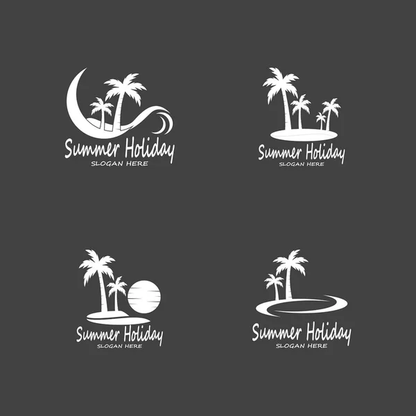 Palmeras Verano Vacaciones Logo Diseño Vector Plantilla Ilustración — Vector de stock
