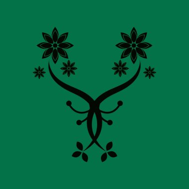 Siyah çiçekli siluet vektör şablonu çizimi