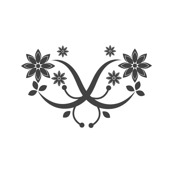 黒い花のシルエットベクトルテンプレートイラスト — ストックベクタ