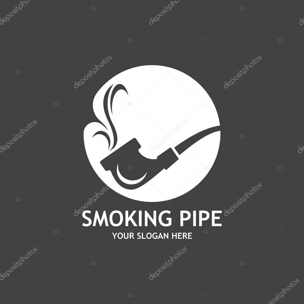 Smoking pipe black and white contour drawing logo