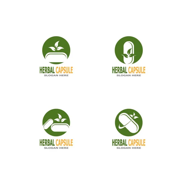 Herbal Cápsula Farmácia Logotipo Vetor Ilustração —  Vetores de Stock