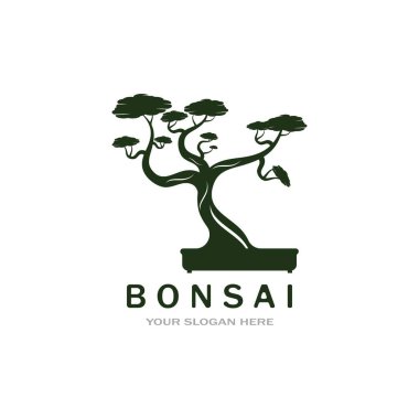 Bonsai logo tasarımı. Japon Mini Küçük Bitki Ağacı Silueti logo tasarımı