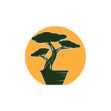 Bonsai logo tasarımı. Japon Mini Küçük Bitki Ağacı Silueti logo tasarımı