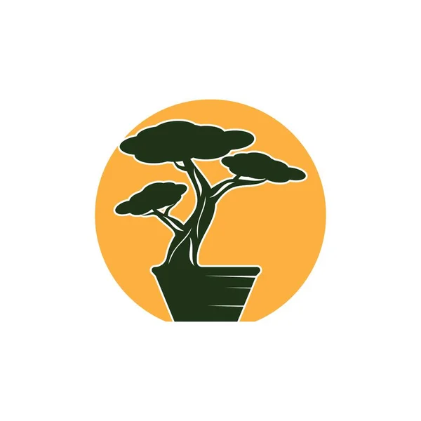 Bonsai Logo Tasarımı Japon Mini Küçük Bitki Ağacı Silueti Logo — Stok Vektör
