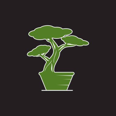 Bonsai logo tasarımı. Japon Mini Küçük Bitki Ağacı Silueti logo tasarımı