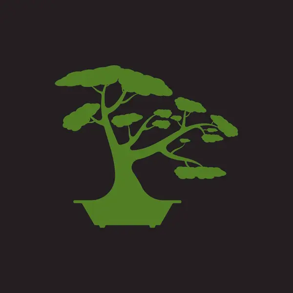 Bonsai Logo Design Japanese Mini Small Plant Tree Silhouette Logo — Stock Vector