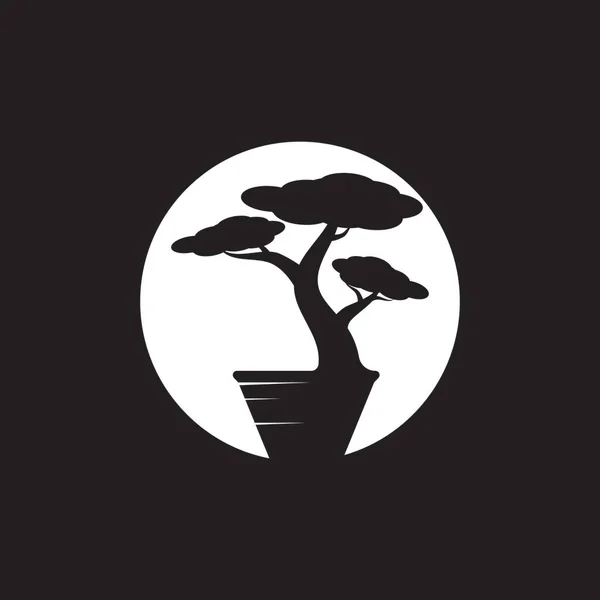 Bonsai Logo Ontwerp Japanse Mini Small Plant Tree Silhouette Logo — Stockvector