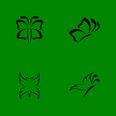 Siyah siluet kelebek simgesi ve sembol vektörü