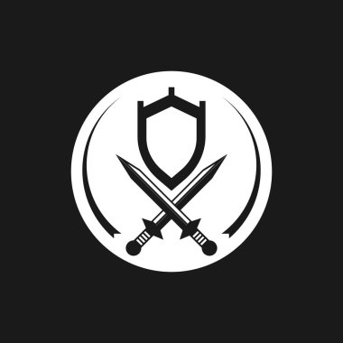 Kılıç logosu tasarım vektör illüstrasyonuyla kalkan savaşları