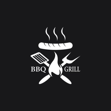 Barbekü ızgara simgesi vektör şablonu çizimi