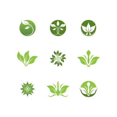 Yeşil Yaprak simgesi ve Sembol Vektör Şablonu İllüstrasyonu