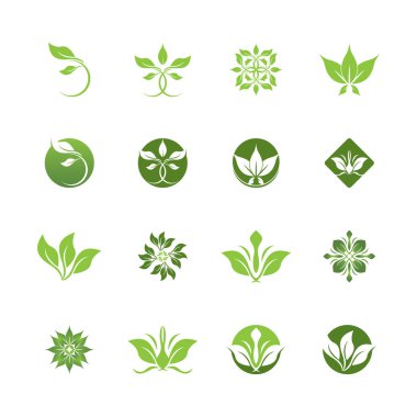 Yeşil Yaprak simgesi ve Sembol Vektör Şablonu İllüstrasyonu