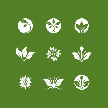 Yeşil Yaprak simgesi ve Sembol Vektör Şablonu İllüstrasyonu